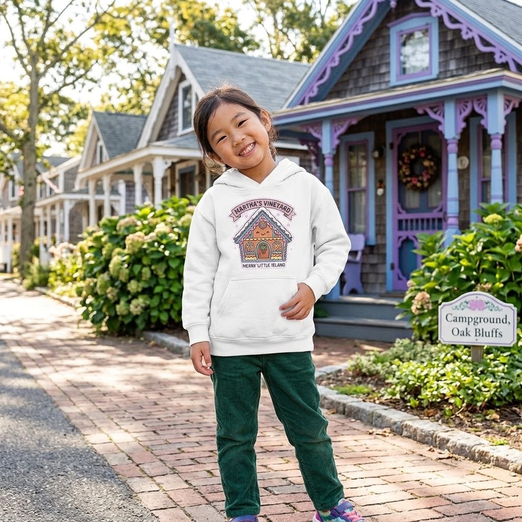 Martha's Vineyard — Merry Little Island Festive Gingerbread Cottage Kids Hoodie