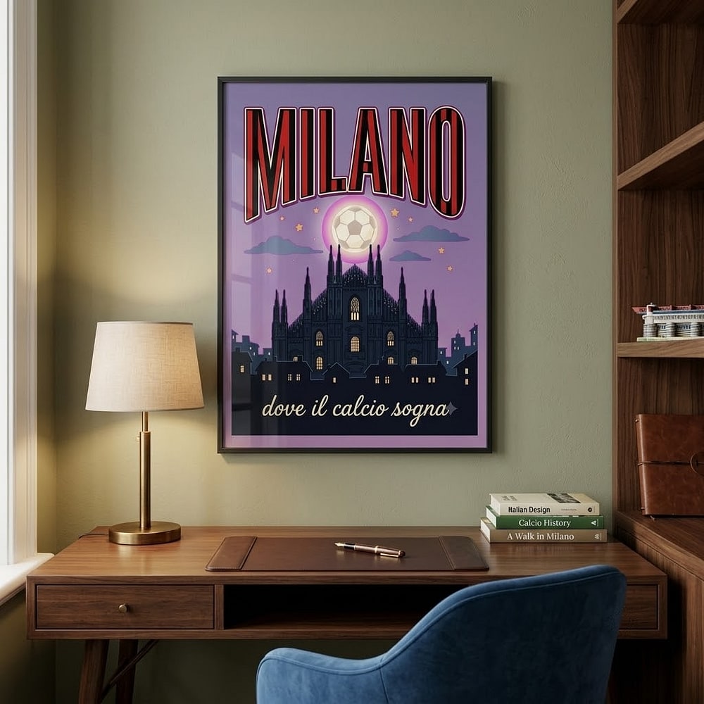 Midnight in Milano — Dreamy Red & Black Football Skyline Stretched Canvas