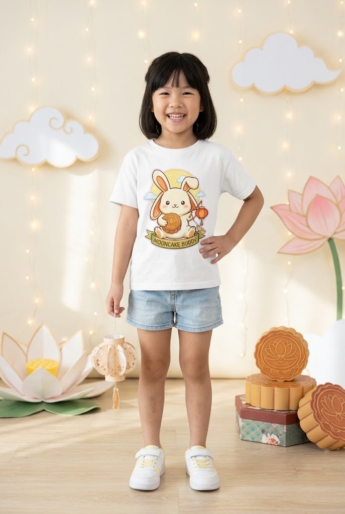 Mooncake Buddy — Cute Moon Rabbit & Lantern Mid-Autumn Festival 2027 Kids Tee