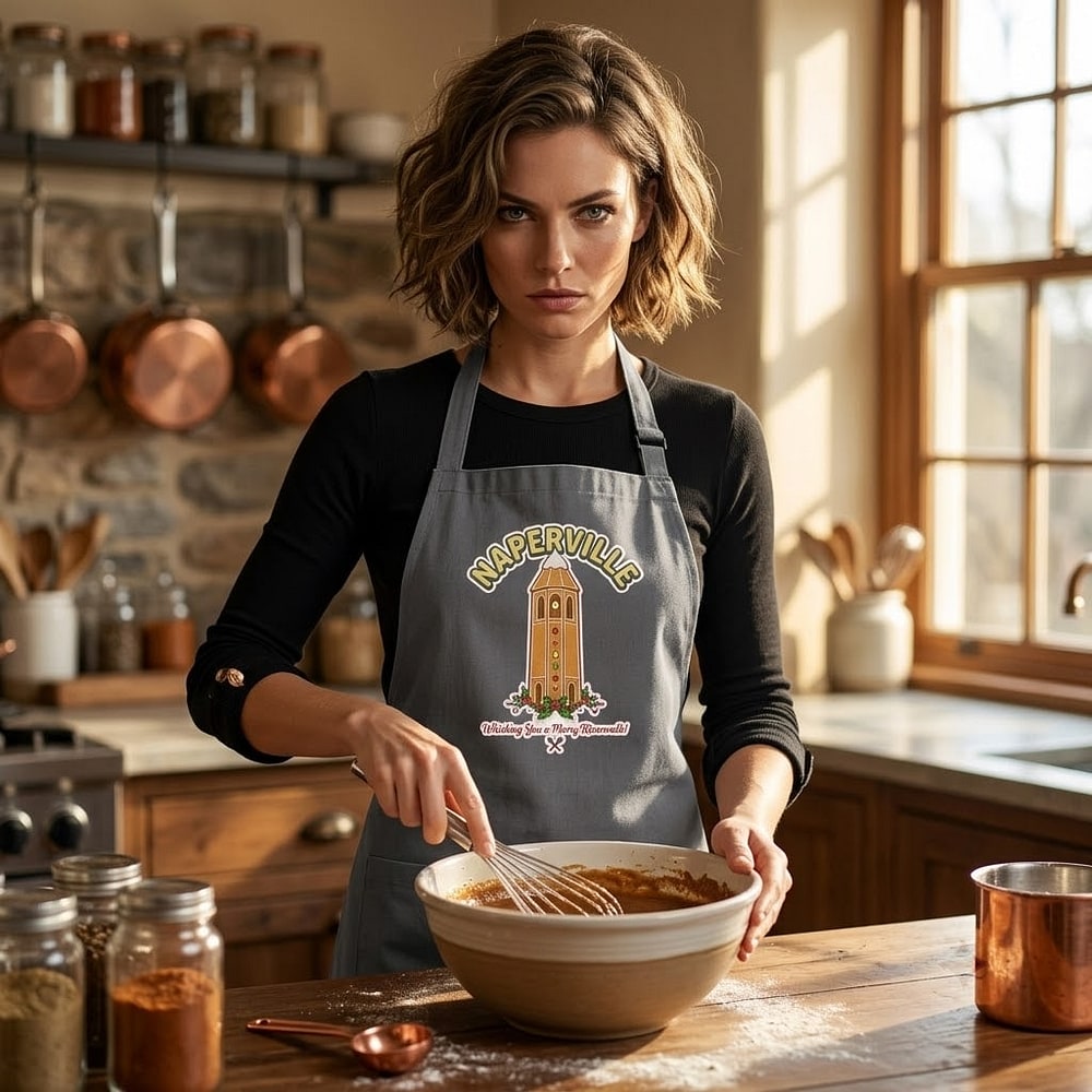 Naperville — Whisking You a Merry Riverwalk Gingerbread Carillon Cotton Apron