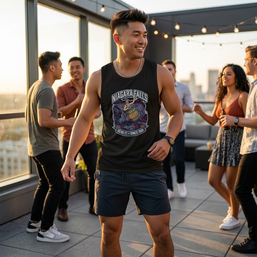 Niagara Falls — Send It Since 1901 Whimsical Barrel Daredevil Men's Muscle Tank