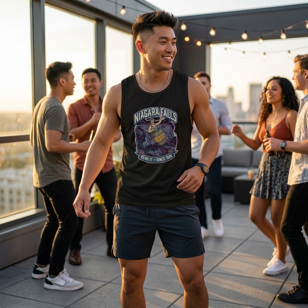 Niagara Falls — Send It Since 1901 Whimsical Barrel Daredevil Men's Muscle Tank