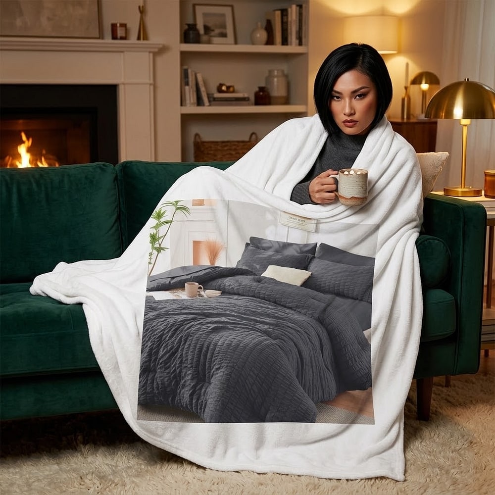 Oversized King Comforter Set Seersucker 7 Pieces, All Season Luxury Bed in a Bag for Bedroom, Bedding Set with Comforter