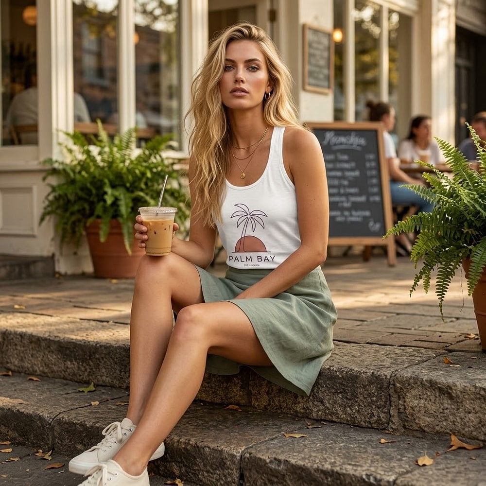 Palm Bay — Sun, Salt, and Slow Mornings Minimal Palm Line Women's Racerback Tank