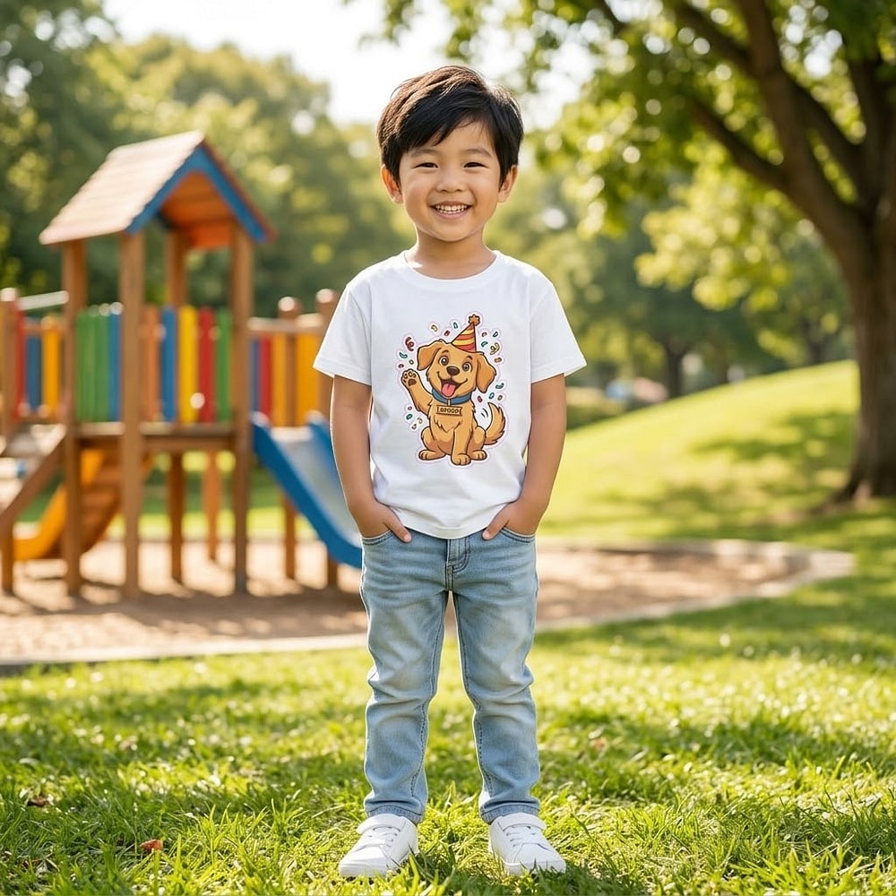 Party Pup Parade — Festive Loyal Golden Puppy Kids Tee