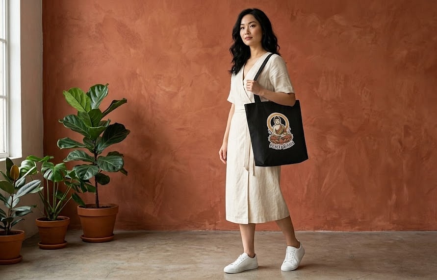 Peace Within — Hand-Drawn Buddha Tote