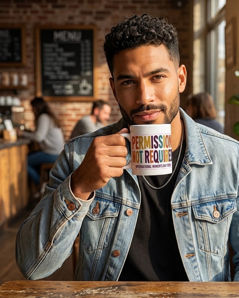 Permission Not Required — Bold Retro Cut-Paper Protest Bloom 11oz Mug
