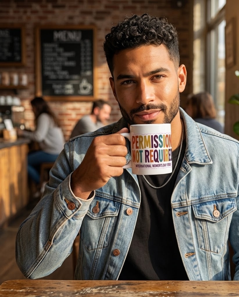 Permission Not Required — Bold Retro Cut-Paper Protest Bloom 11oz Mug