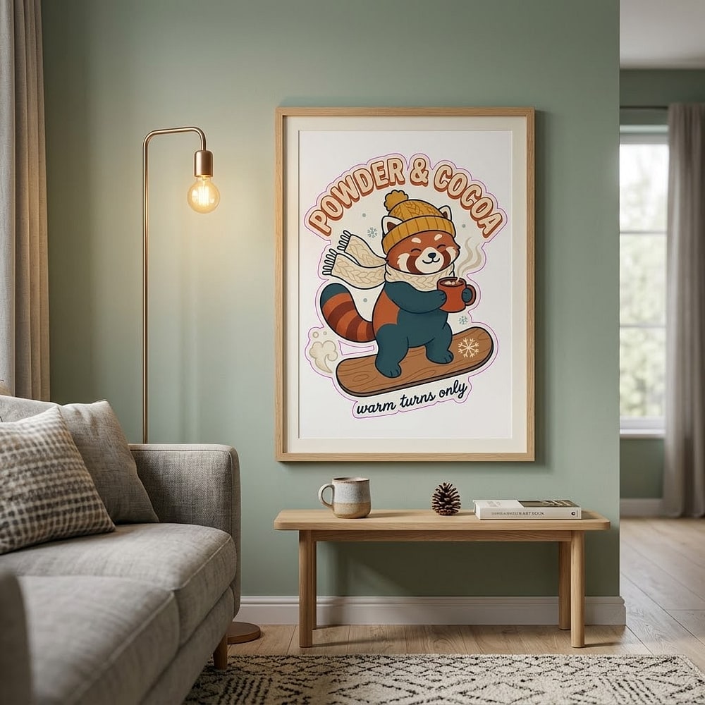 Powder & Cocoa — Cozy Red Panda Snowboarder Matte Poster