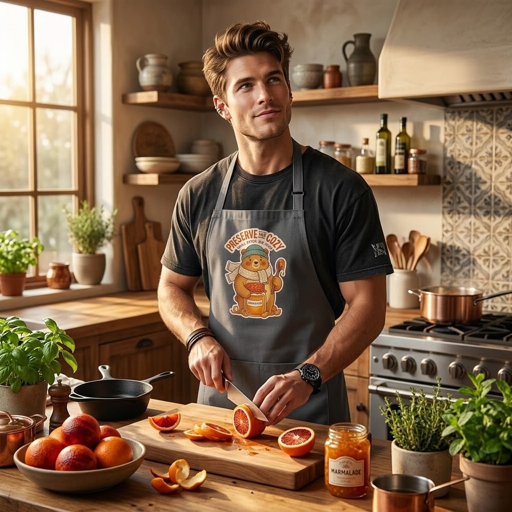 Preserve The Cozy — Warm Knit Marmalade Bear Cotton Apron