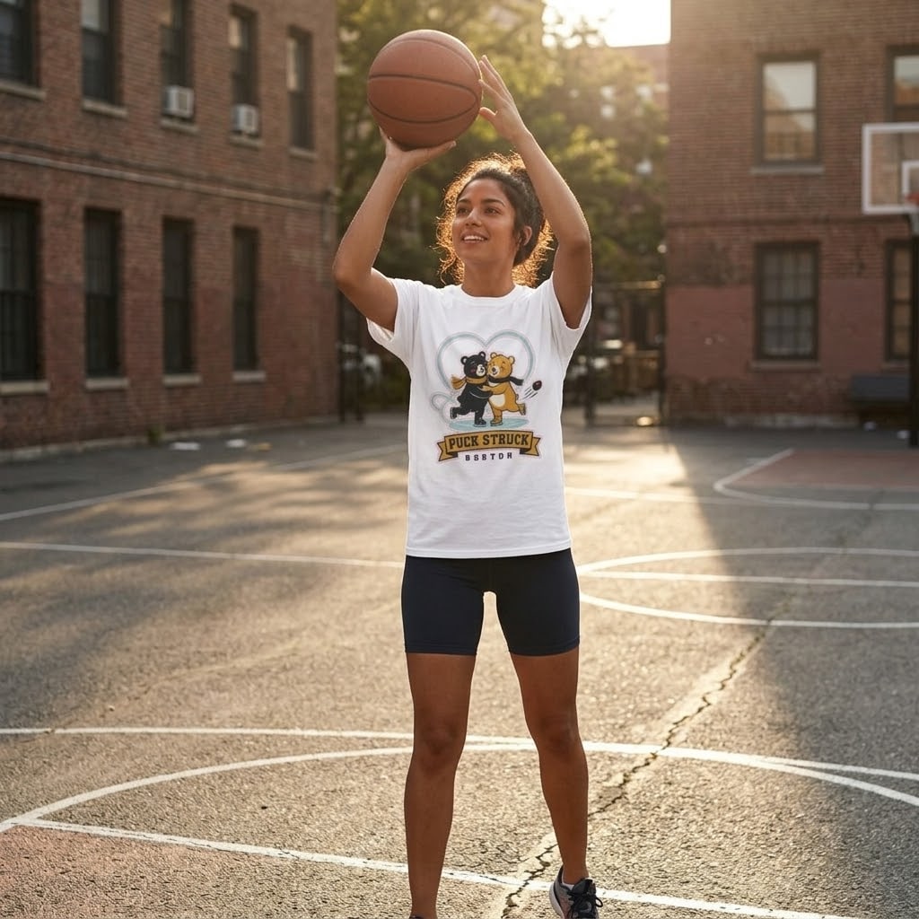Puck Struck — Romantic Boston Black & Gold Hockey Bears Unisex Tee