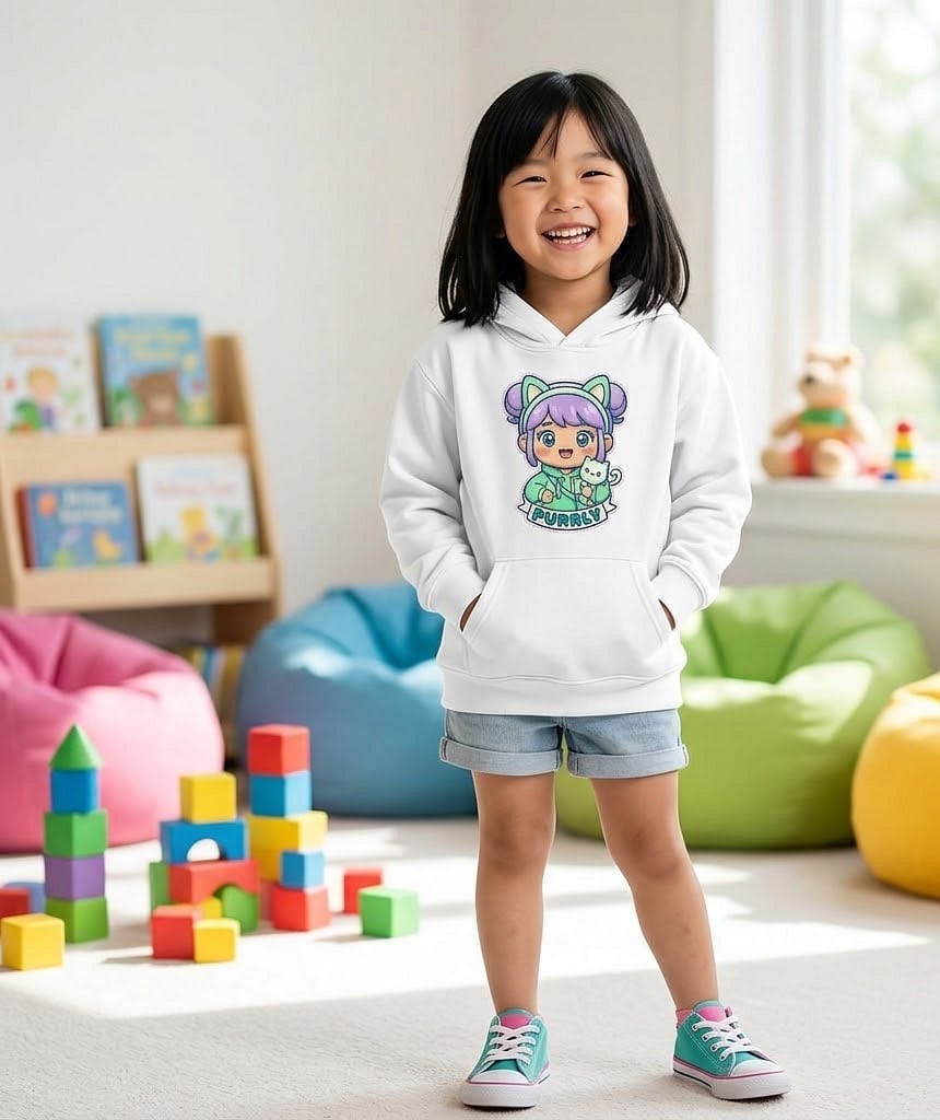 Purrly The Brave — Cute Cat-Ear Adventurer Kids Hoodie