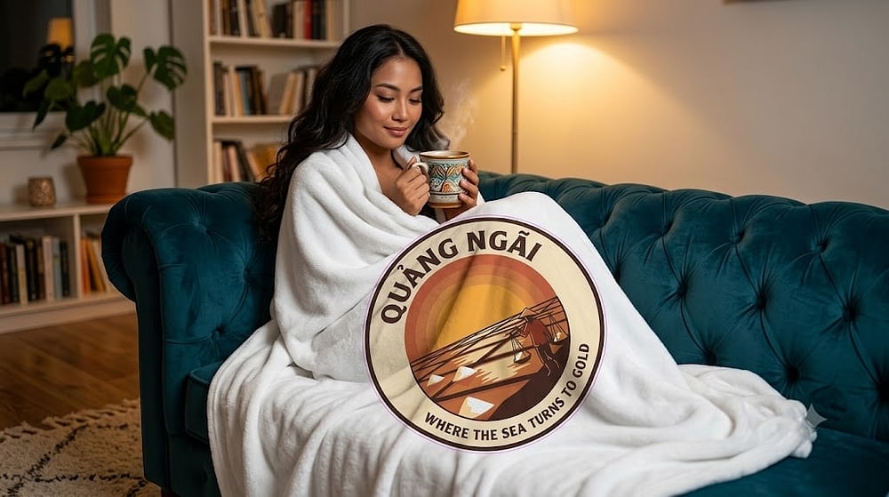 Quang Ngai — Where the Sea Turns to Gold Nostalgic Sa Huỳnh Salt Fields Plush Blanket