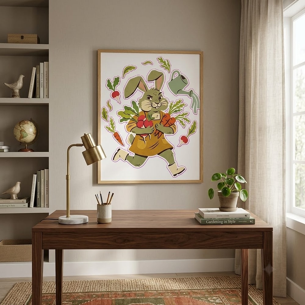 Radish Riot — Chaotic Cut-Paper Garden Bandit Hare Stretched Canvas