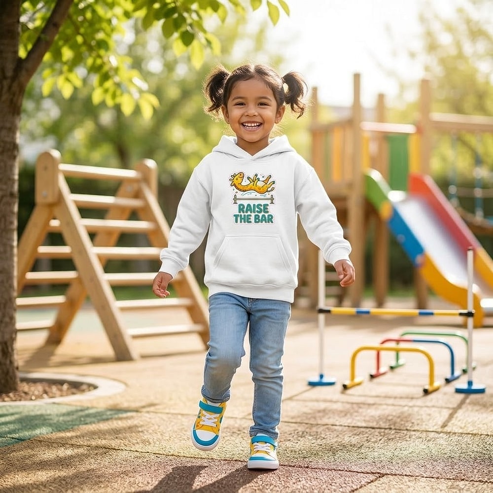 Raise the Bar — Whimsical High Jump Giraffe Kids Hoodie