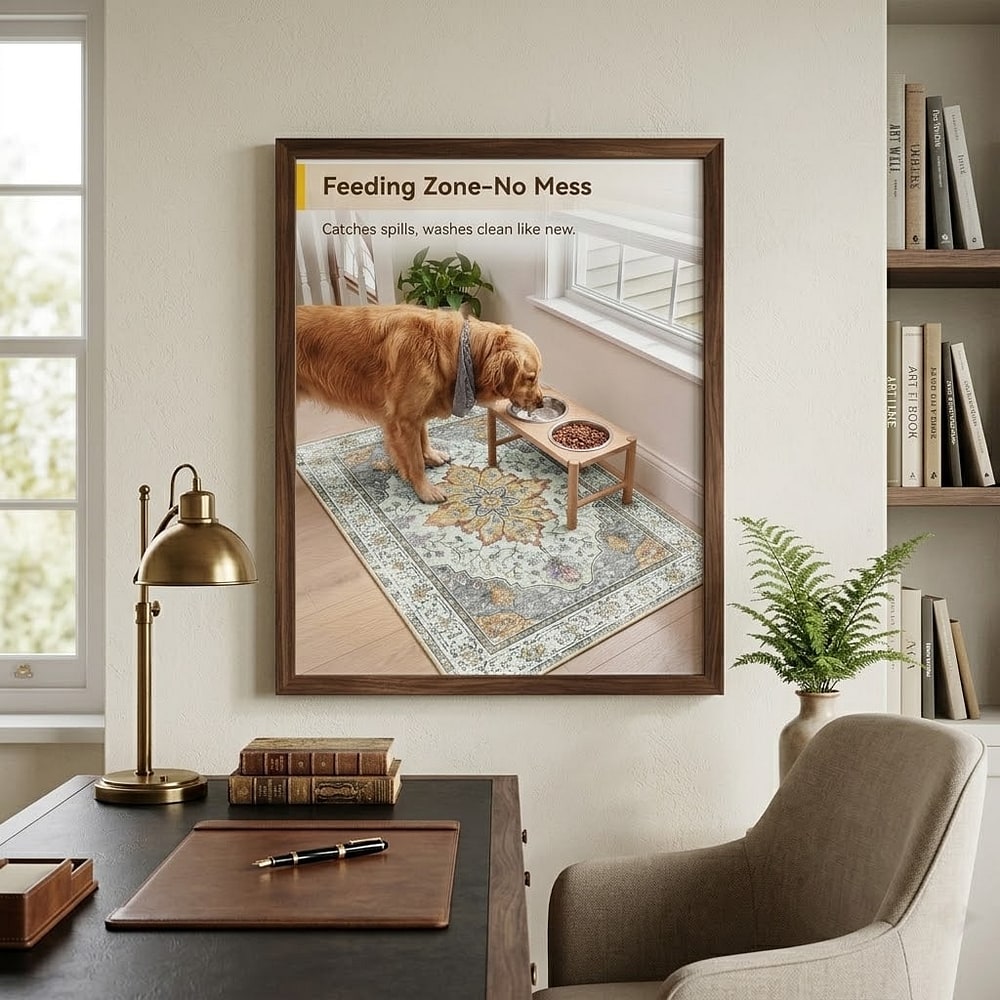 RELEANY Washable Area Rug, Small 2'x3', Beige/Carbon Grey/Orange