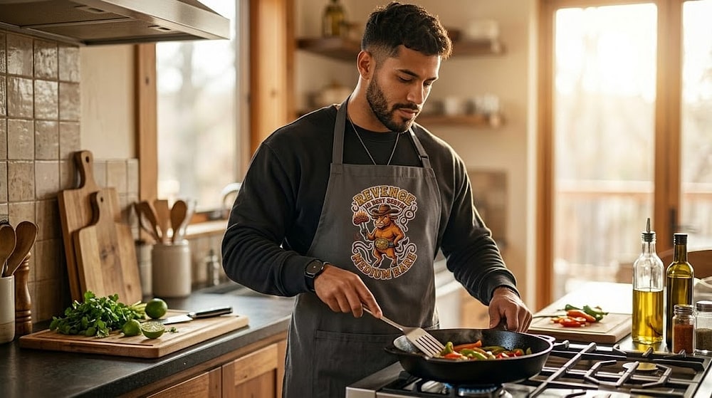 Revenge Is Best Served Medium Rare — Dark-Humored Rodeo Bull Pitmaster Cotton Apron