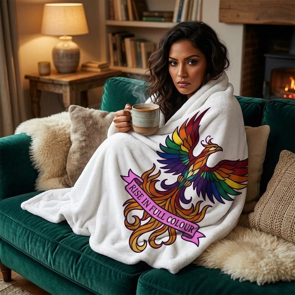 Rise In Full Colour — Dramatic Stained-Glass Rainbow Phoenix Pride 2028 Plush Blanket