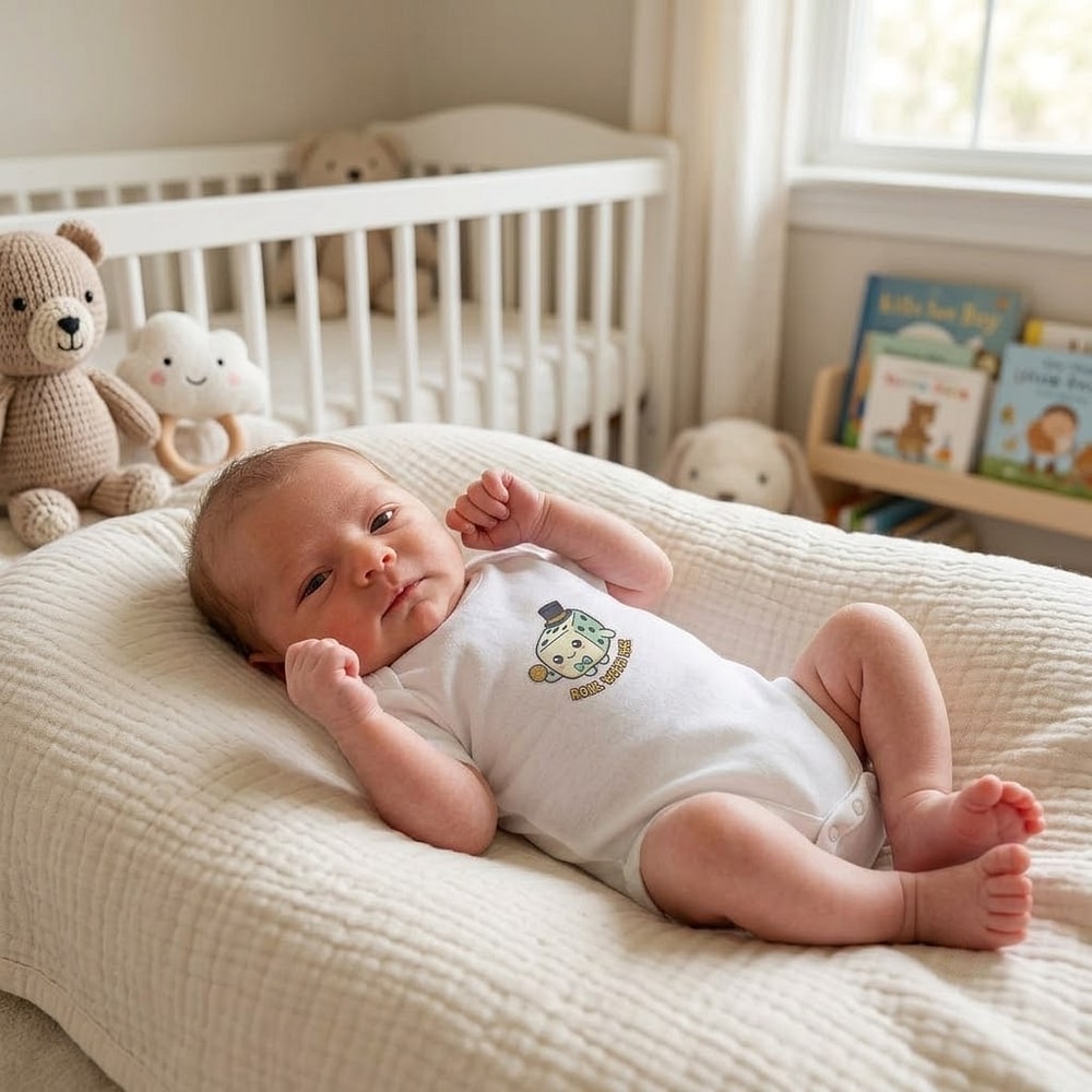 Roll With Me — Playful Top-Hat Dice Buddy Baby Bodysuit