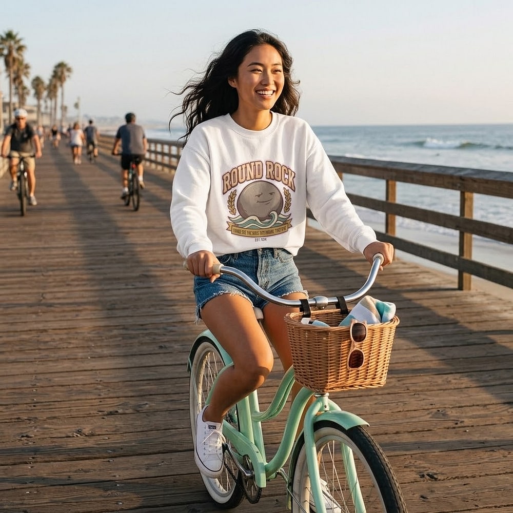 Round Rock — Come See the Rock. It's Round. That's It. Vintage Collegiate Crewneck Sweatshirt