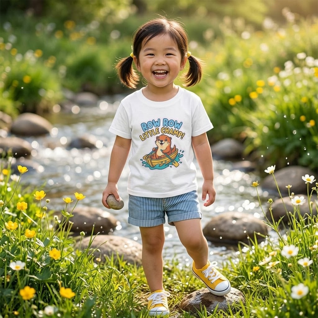 Row Row Little Champ — Playful Rowing Otter Kids Tee
