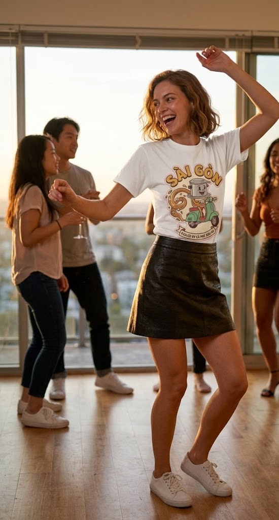 Sài Gòn — Fueled by Cà Phê Sữa Đá Whimsical Phin Coffee Scooter Unisex Tee