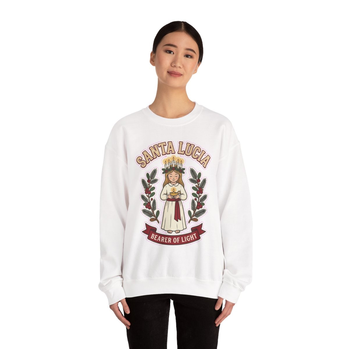 Santa Lucia — Bearer of Light Folk Art Crewneck