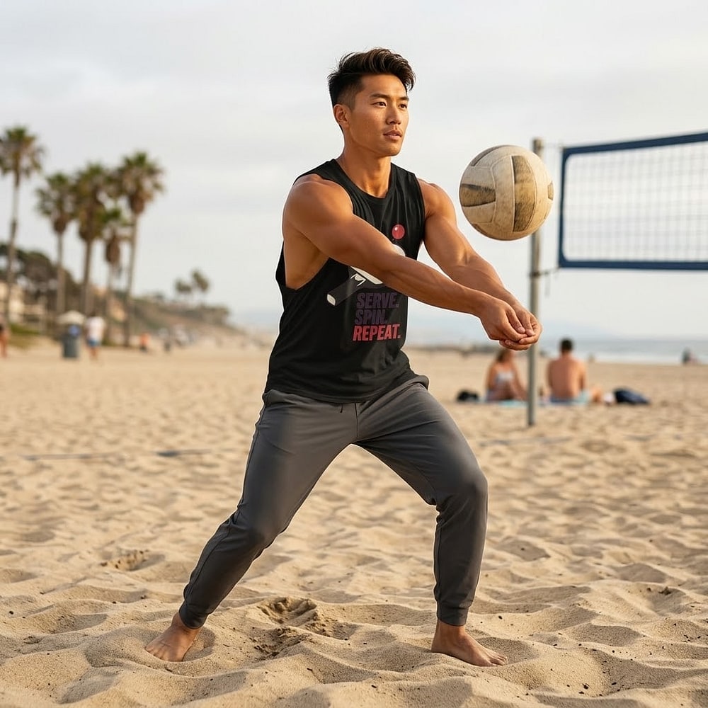 Serve. Spin. Repeat. — Minimalist Ping Pong Paddle Emblem Men's Muscle Tank