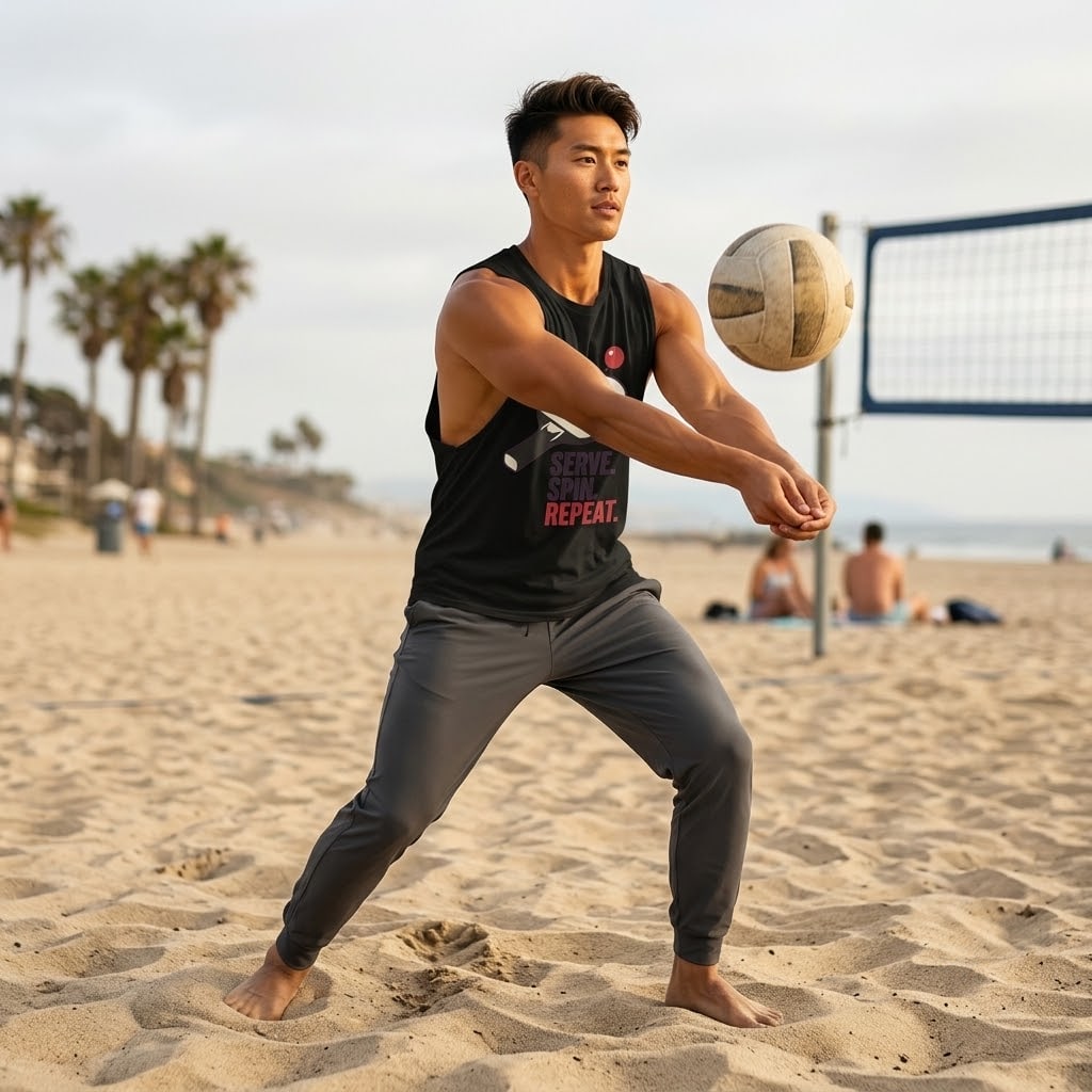Serve. Spin. Repeat. — Minimalist Ping Pong Paddle Emblem Men's Muscle Tank