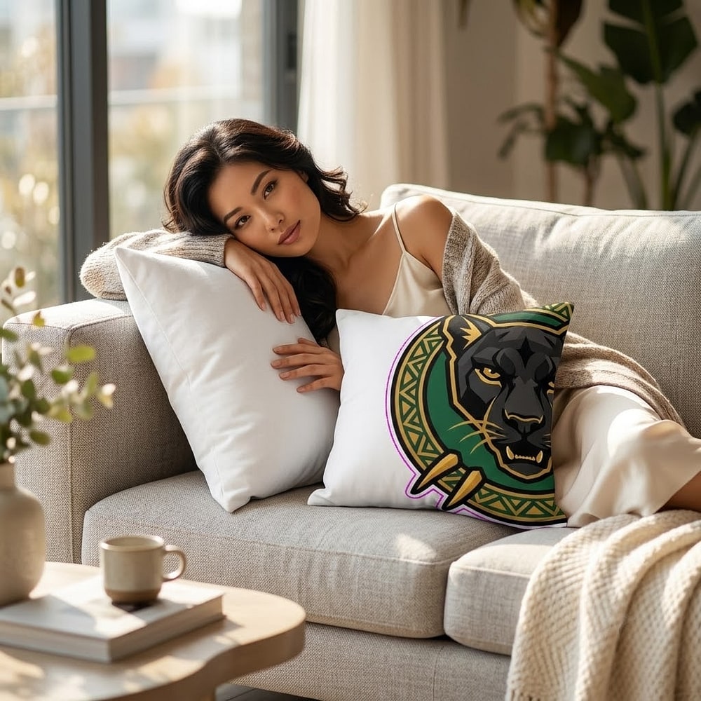 Silent Sovereign — Bold Geometric Panther Crest Throw Pillow