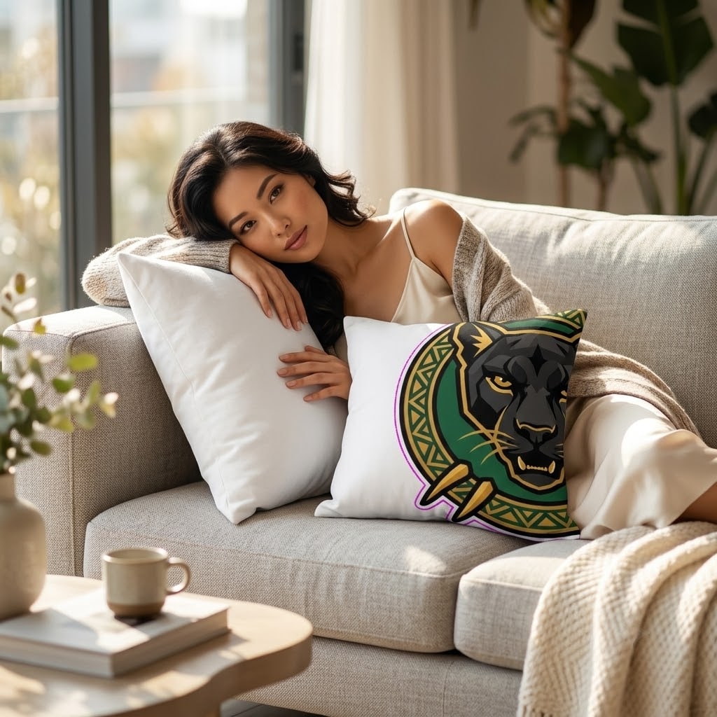Silent Sovereign — Bold Geometric Panther Crest Throw Pillow