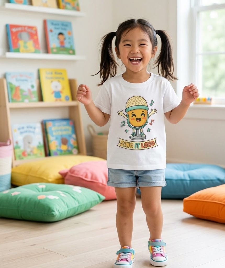 Sing It Loud — Whimsical Karaoke Mic Buddy Kids Tee