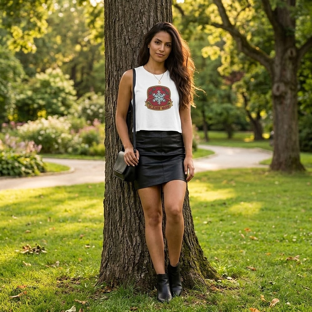 Sleigh Mode — Festive Caped Snow-Star Hero Crest Women's Crop Top