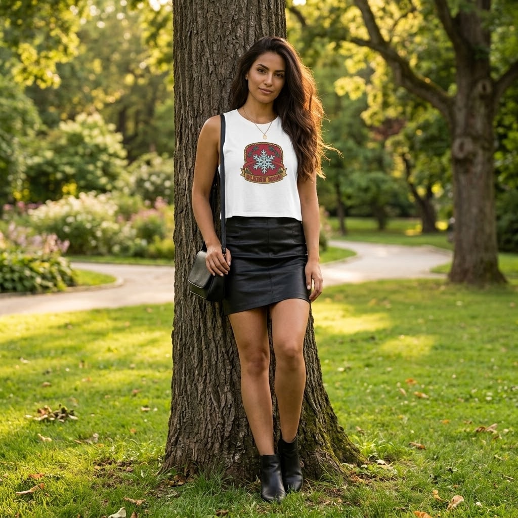 Sleigh Mode — Festive Caped Snow-Star Hero Crest Women's Crop Top