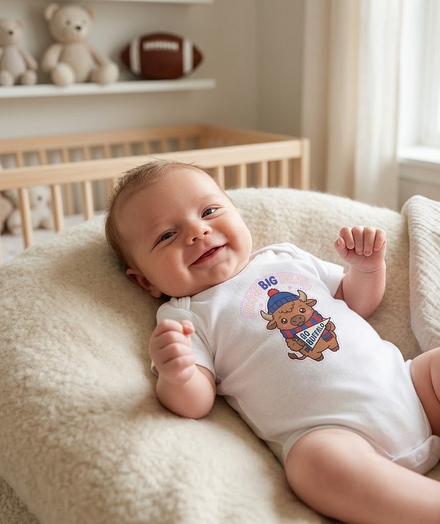 Snow Big Deal — Festive Kawaii Baby Buffalo Game-Day Baby Bodysuit