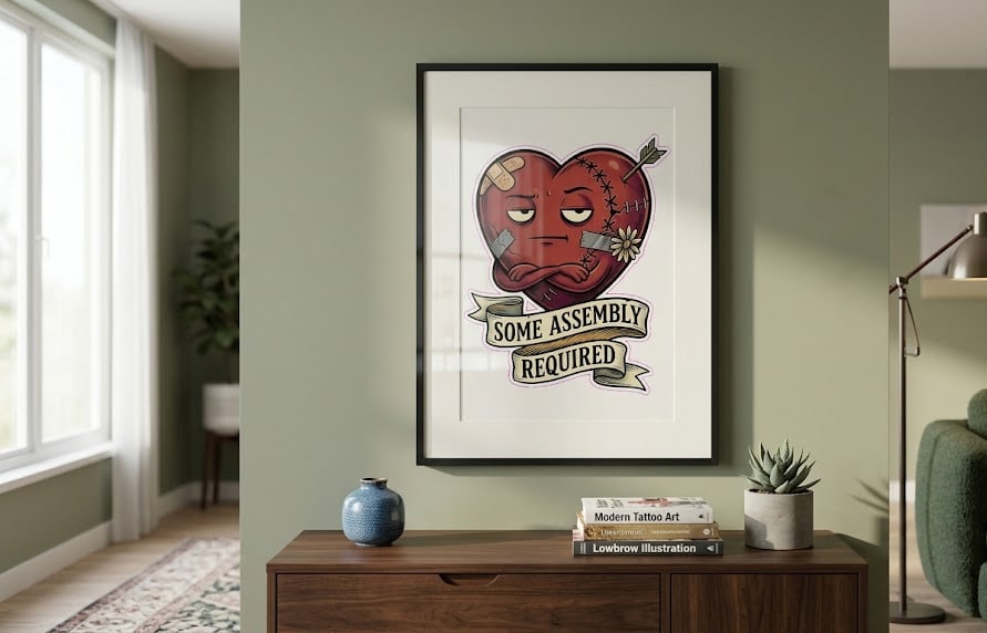 Some Assembly Required — Deadpan Patched-Up Heart Matte Poster