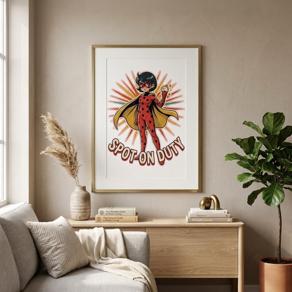 Spot On Duty — Retro Masked Beetle Guardian Matte Poster