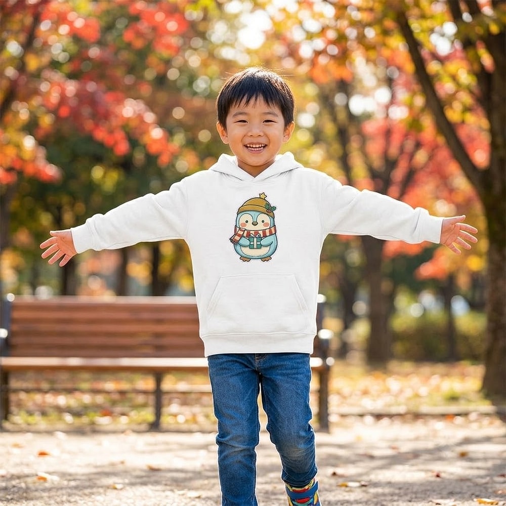 Squish The Halls — Festive Roly-Poly Plush Penguin Kids Hoodie