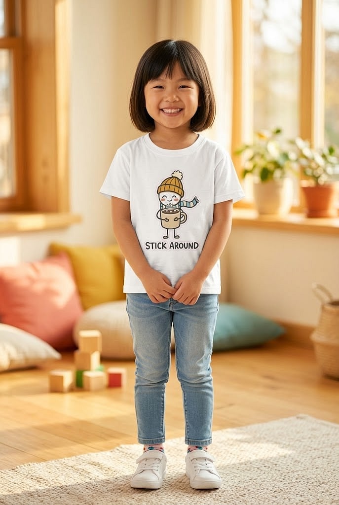 Stick Around For Cocoa — Cozy Scarf Stick Buddy Kids Tee