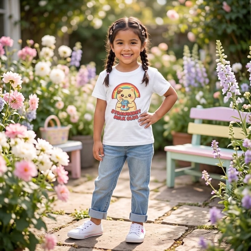 Strawberry Milk Club — Nostalgic 90s Kawaii Kitten Kids Tee