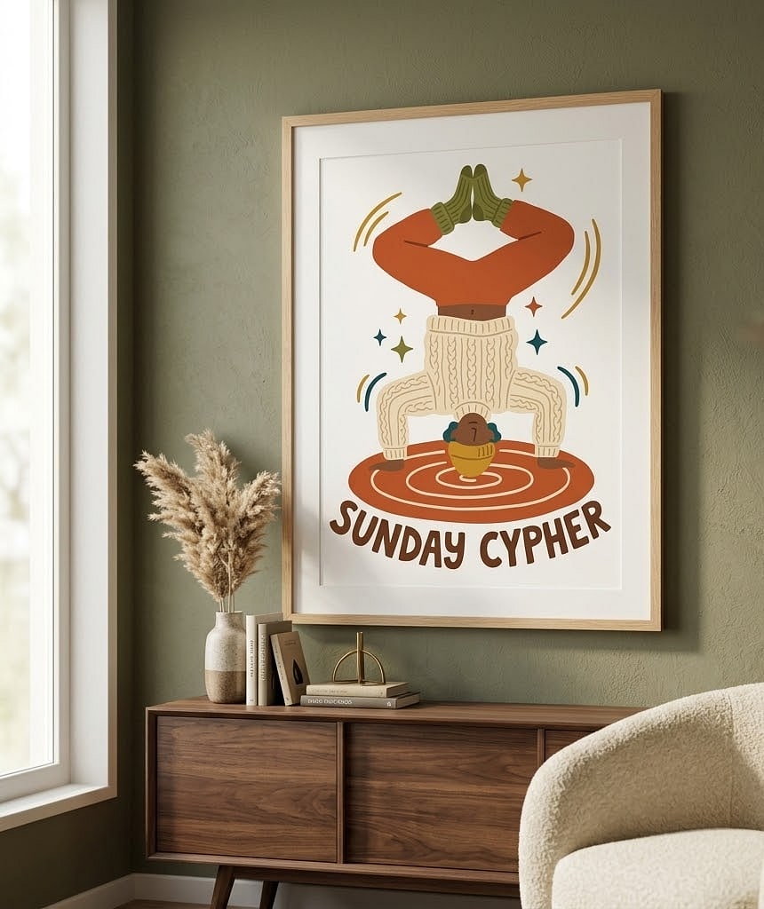 Sunday Cypher — Cozy Cut-Paper Breakdancer Stretched Canvas