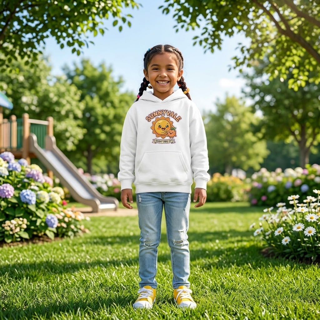 Sunnyvale — Sunny Side Up! Happy Sun & Apricot Buddies Kids Hoodie