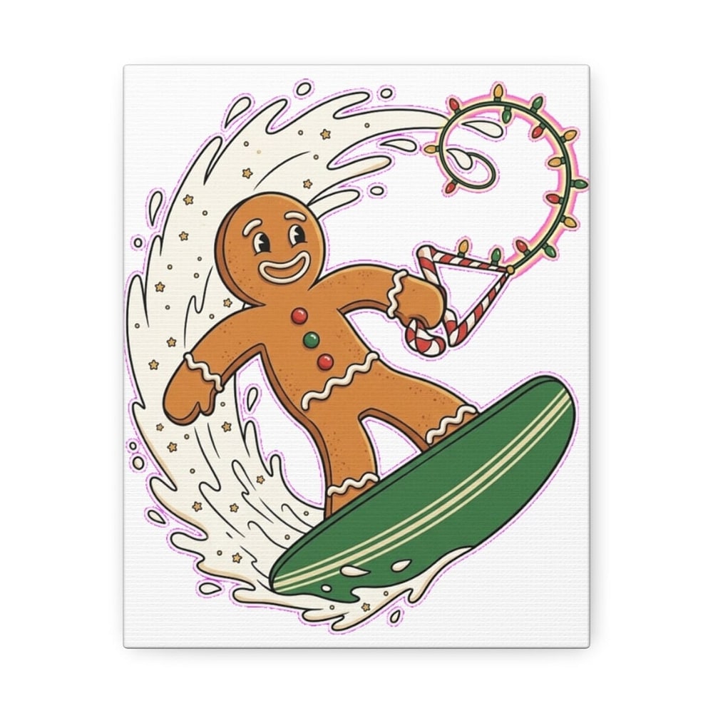 Sweet Carve — Festive Gingerbread Wakeboarder Stretched Canvas