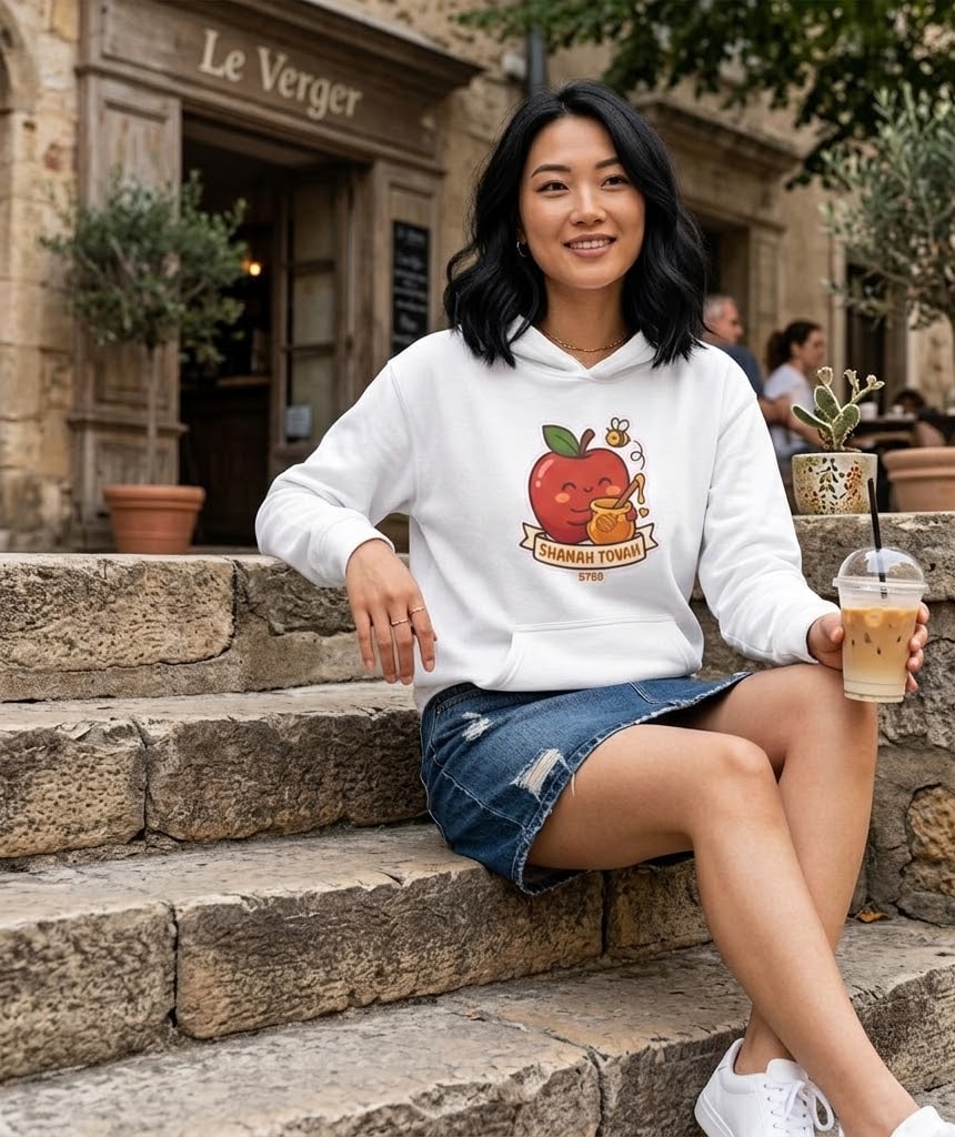 Sweet On You — Kawaii Rosh Hashanah 5788 Apple & Honey Pot Pullover Hoodie