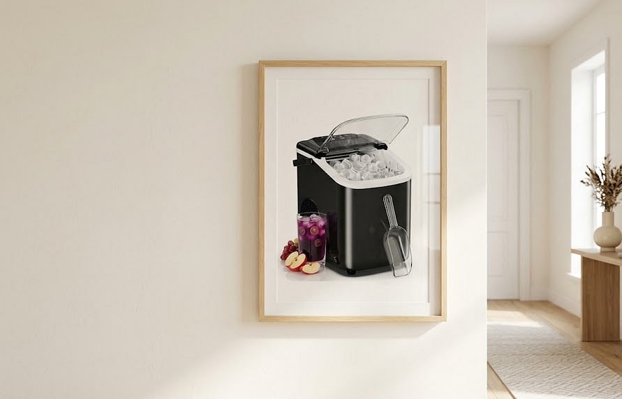 Sweetcrispy Countertop Ice Maker with Scoop, Basket and Handle, Portable Ice Machine 9 Cubes Ready in 6 Mins, 26.5lbs in