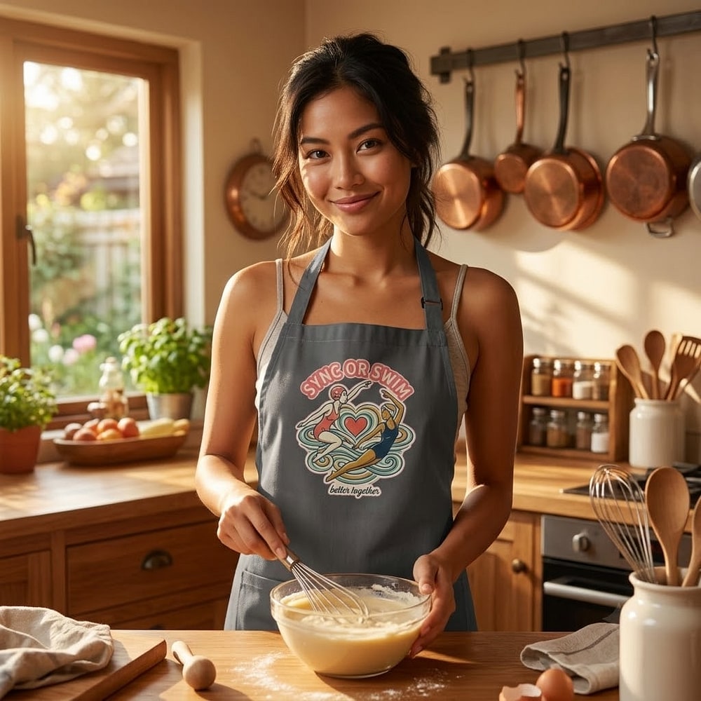 Sync or Swim — Romantic Retro Synchronized Swimmers Cotton Apron