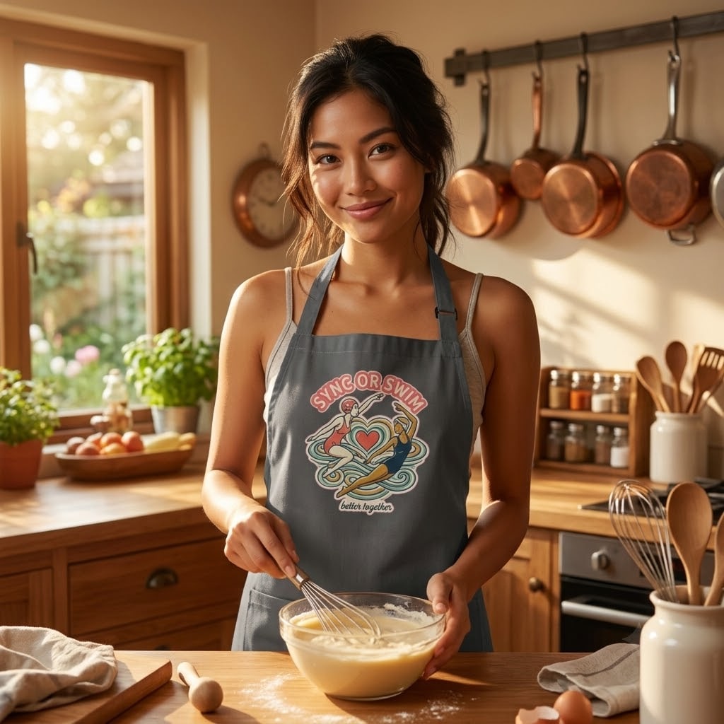 Sync or Swim — Romantic Retro Synchronized Swimmers Cotton Apron