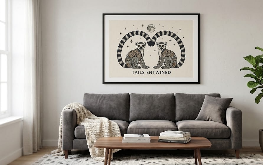 Tails Entwined — Moonlit Lemur Lovers