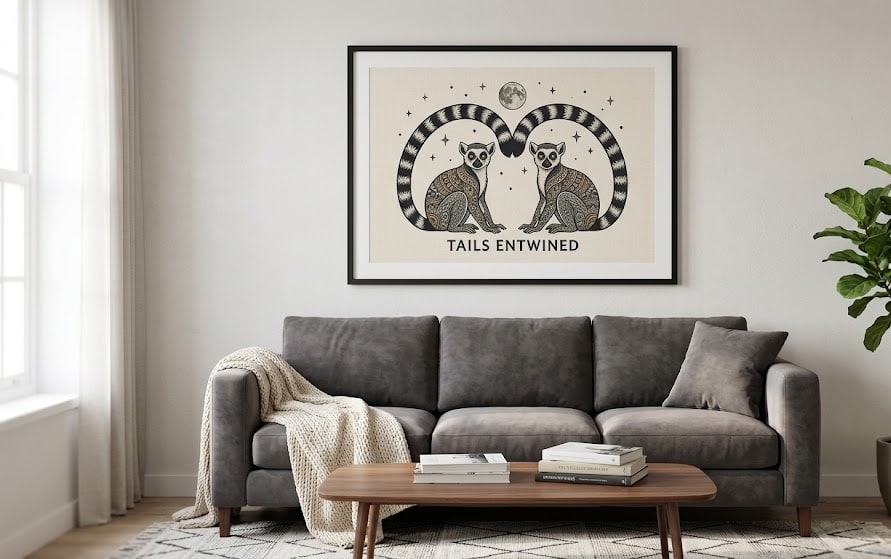 Tails Entwined — Moonlit Lemur Lovers