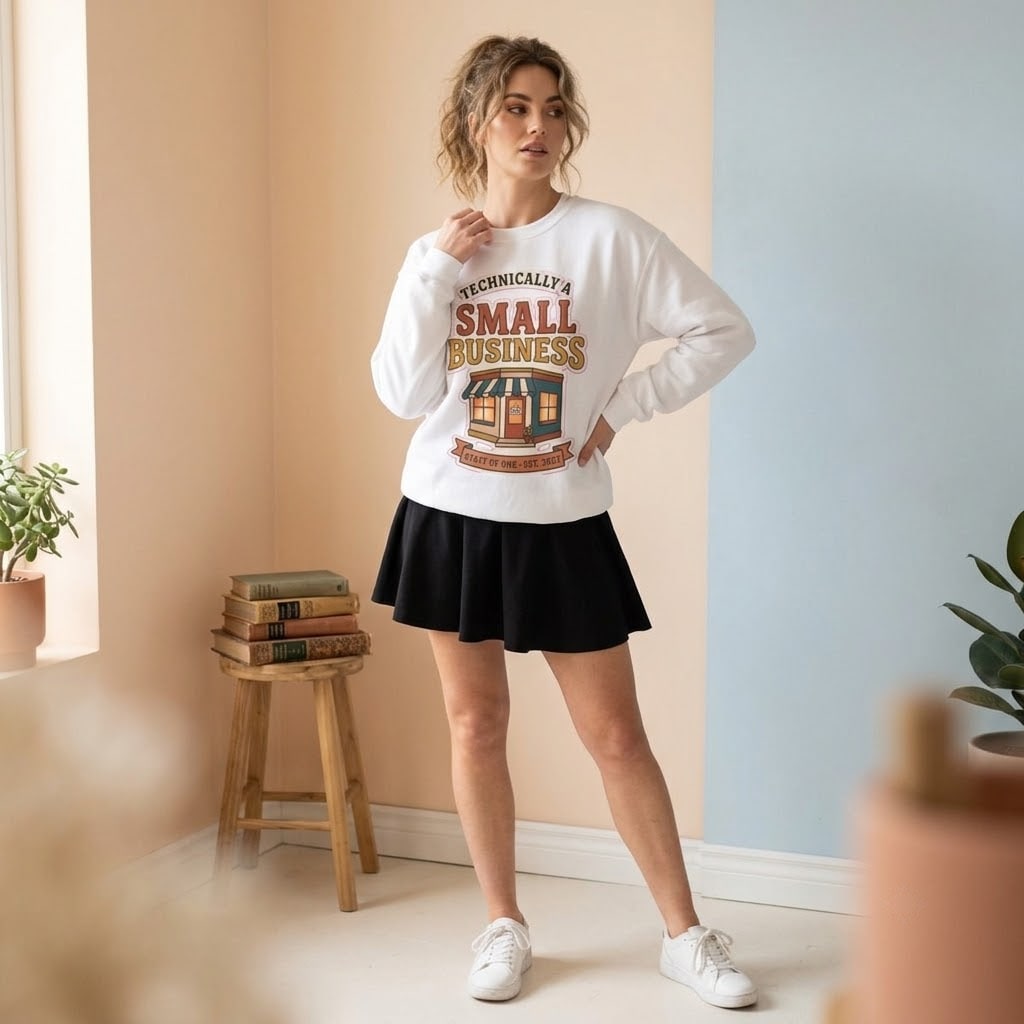 Technically A Small Business — Ironic Retro Storefront Small Business Saturday 2027 Crewneck Sweatshirt